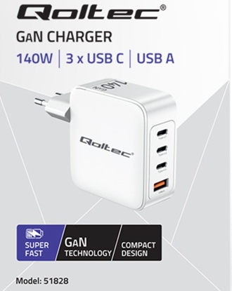 Attēls no GaN 140W lādētājs| 5-20V | 2.5-5A | 3 x USB-C PD | 1x USB QC 3.0 | Portatīvais dators | Viedtālrunis