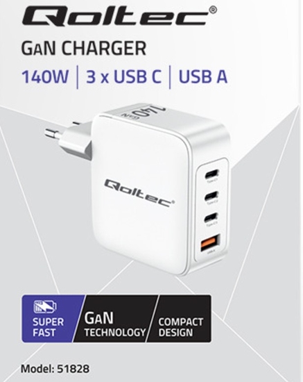 Picture of GaN 140W lādētājs| 5-20V | 2.5-5A | 3 x USB-C PD | 1x USB QC 3.0 | Portatīvais dators | Viedtālrunis