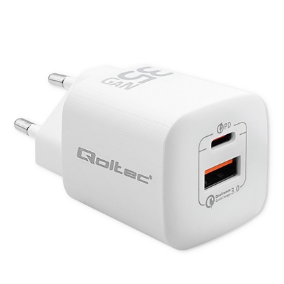 Attēls no GaN ULTRA 35W lādētājs | 5-20V | 2.25-3A | 1 x USB Type-C PD | 1x USB QC 3.0 | Balts | QOLTEC