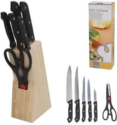 Attēls no Gerimport zestaw 7 noy z noyczkami i drewnianym stojakiem (19 cm) 33 5 x 11 x 7 5 cm KITCHEN&GO 8445393419053 (8445393419053)