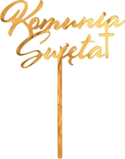 Picture of GoDan Dekoracja akrylowa na tort Komunia zota 18x14cm