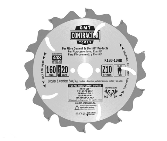 Picture of Griešanas disks šķiedru cementam CMT K160-10HD; 160x20 mm; Z10; 5°