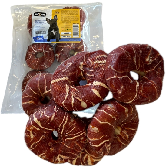 Picture of Hau&Miau Pausesnack przysmak dla psa, donaty ze skóry  owinite kaczk marmurkow, 7-8cm, 500g