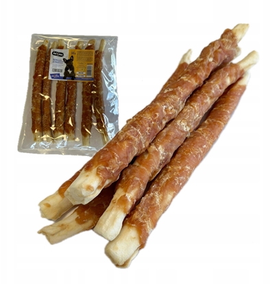 Изображение Hau&Miau Pausesnack przysmak dla psa, patyk ze skóry owinity kurczakiem 30cm, r.2.5cm , 500g
