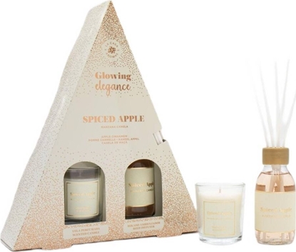 Изображение HiSkin Glowing Elegance zestaw patyczki zapachowe Jabko i Cynamon 95ml + wieca zapachowa Jabko i Cynamon 120g