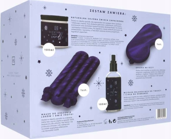 Picture of HiSkin HISKIN_SET Zestaw Na Dobr Noc wieca sojowa 100ml + mgieka relaksujca do ciaa i twarzy 100ml + waek do krcenia loków i dwie frotki 1szt + opaska na oczy 1szt