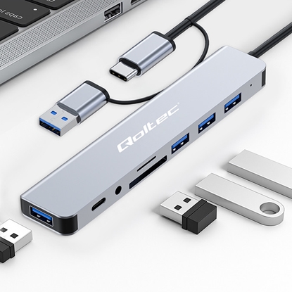 Attēls no Hub Adapter 8in1 USB-C/USB | USB-C | 4xUSB | SD/TF card | JACK 3.5mm TRRS