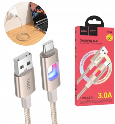 Picture of Kabel USB Hoco Kabel USB z diodami LED USB A do USB C Hoco 3A 1,2 m U144 biay