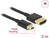 Picture of Kabelis HS HDMI ar tīklu, A M > microD M, 3D 4K, 2m, Slim Premium, Delock