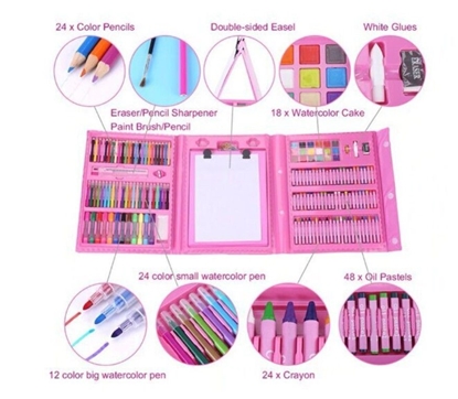 Изображение Kiddyz Stationery Set 208 pcs Kids Art Kit Drawing & Painting Supplies Pink