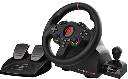 Изображение Kierownica Subsonic Subsonic Superdrive 220 RS-X Czarny USB Kierownica + peday + dwignia zmiany biegów Nintendo Switch, Nintendo Switch 2, PC, PlayStation 4, Xbox One, Xbox Series S, Xbox Series X