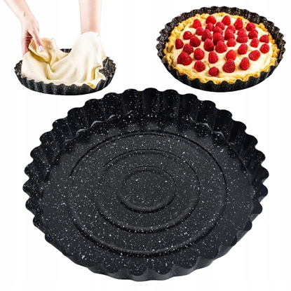 Attēls no KingHoff Forma do pieczenia tarty Ø28 cm, stal wglowa, marmurkowa, czarna, KINGHOFF KH-1956