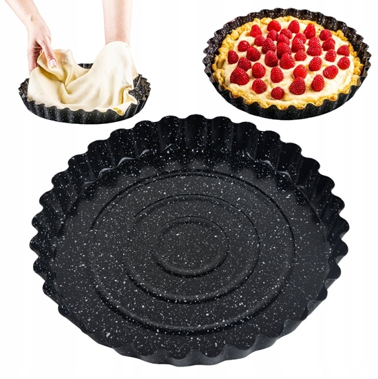 Picture of KingHoff Forma do pieczenia tarty Ø28 cm, stal wglowa, marmurkowa, czarna, KINGHOFF KH-1956