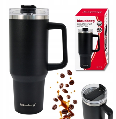 Attēls no Klausberg Kubek termiczny ze somk rurk do auta duy na wod 1100ml KLAUSBERG KB-7942 Czarny