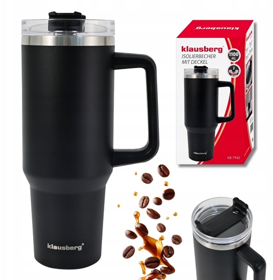 Picture of Klausberg Kubek termiczny ze somk rurk do auta duy na wod 1100ml KLAUSBERG KB-7942 Czarny