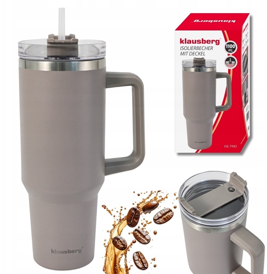 Picture of Klausberg Kubek termiczny ze somk rurk do auta duy na wod 1100ml KLAUSBERG KB-7943 Szary