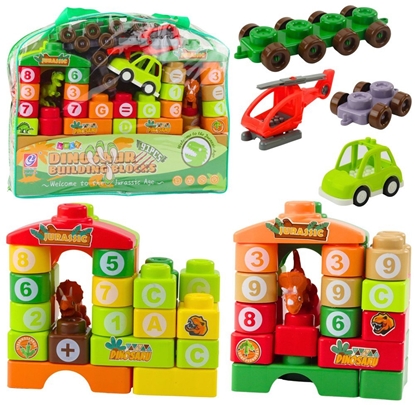 Attēls no Klocki Konstrukcyjne Edukacyjne W Torbie Dinozaury Cyfry Litery 91 el.