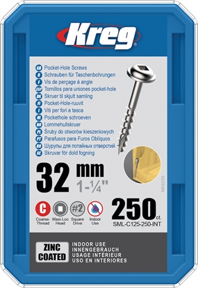 Изображение Koka skrūve Kreg SML-C125; Maxi-Loc; 1,25''; 32 mm; 250 gab. liels pavediens