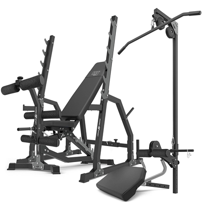 Picture of Komplekts MS36_2.0 | divpusējs regulējams treniņu sols + statīvi ar drošināšanas un atstatuma regulēšanu + preses bikšturi + kāju spiešanas trenažieris - Marbo Sport