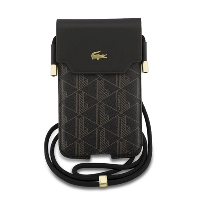 Picture of Lacoste PVC Blend Monogram Metal Logo Phone Pouch XL Brown