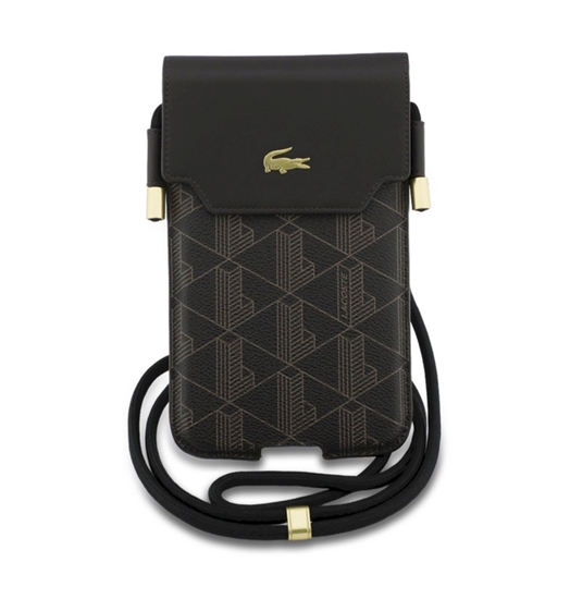 Изображение Lacoste PVC Blend Monogram Metal Logo Phone Pouch XL Brown