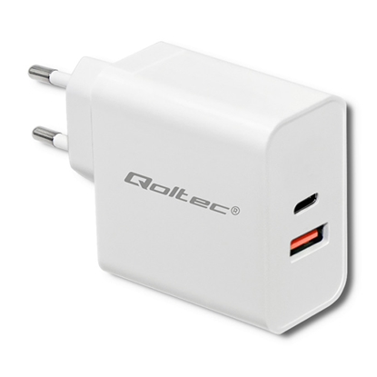 Attēls no Lādētājs 63W | 5-20V | 1.5-3A | USB Type-C PD | USB QC 3.0 | Balts | QOLTEC