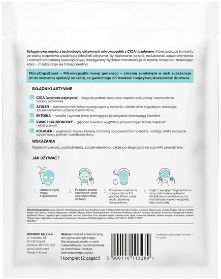 Изображение LBIOTICA / BIOVAX L'BIOTICA_Maska kolagenowa z cica i azulenem w mikrokapsukach Ukojenie i Redukcja Zaczerwienie 1 sztuka
