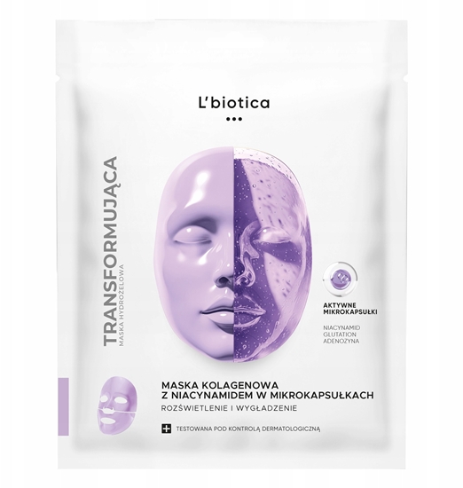 Picture of Lbiotica L'BIOTICA_Maska kolagenowa z niacynamidem w mikrokapsukach Rozwietlenie i Wygadzenie 1 sztuka