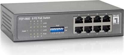 Изображение Level One LevelOne FEP-0800 tīkla pārslēgs Fast Ethernet (10/100) Power over Ethernet (PoE) Melns, Pelēks