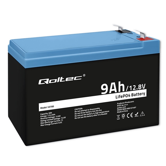 Picture of LiFePO4 litija dzelzs fosfāta akumulators | 12.8V | 9Ah | 115.2Wh | BMS | QOLTEC