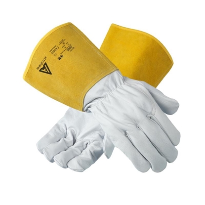 Picture of Ansell ActivArmr® 43-217 welding gloves – tig welding and thermal protection, size 11 XL, premium goatskin and cowhide, white and yellow gauntlet cuff