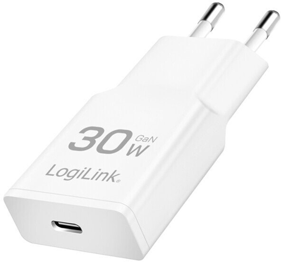 Picture of LogiLink USB Wall Charger, GaN, 1port, USB-CF, PD 30W, slim, white