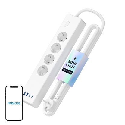 Attēls no Meross MSP844(EU) smart fast charging power strip, 4 outlets + 2x USB-A + 2x USB-C (Matter)