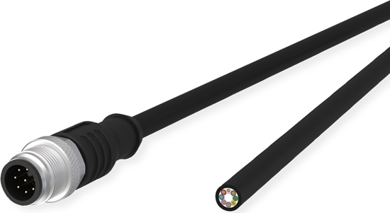 Picture of Metz Connect Sensor-/Aktorltg., M12-ST A-kodiert, gerade-freies Ende, ungeschirmt, 8polig, PUR, schwarz, 1 m