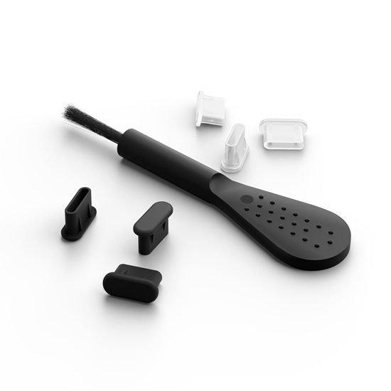 Picture of Mobile Origin Mobile Origin USB-C Dust Plug & Cleaning Brush CL1 Black/Clear for iPhone/Android