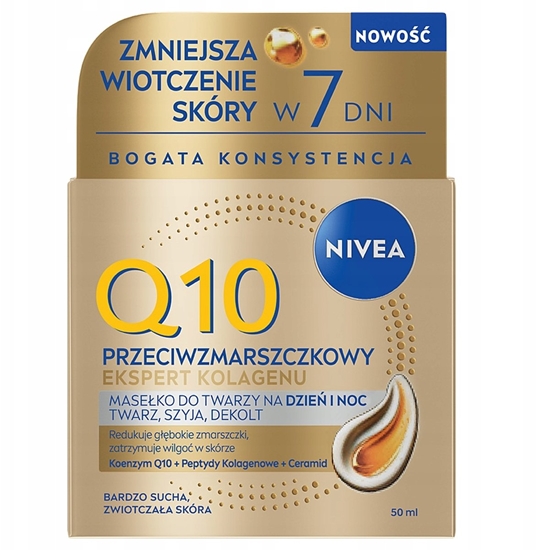 Изображение NIVEA Q10 Przeciwzmarszczkowy Ekspert Kolagenu Maseko do twarzy szyi dekoltu na dzie i noc 50 ml