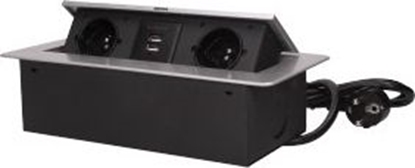 Attēls no Orno Gniazdo meblowe wpuszczane w blat z paskim frezowanym rantem, adowark USB i przewodem 1,5m, 2x2P+Z, 2xUSB, srebrne