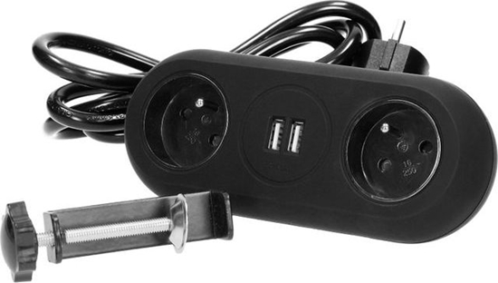 Изображение Orno Gniazdo meblowe z uchwytem montaowym, adowark USB, 2 gniazda 2P+Z, 2xUSB, przewód 3x1,0mm2 - 1,5m, czarne