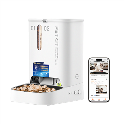 Picture of PETKIT YumShare Dual-hopper 2 Automatic Feeder with Camera  Capacity 5 L  Material ABS  304 stainless steel  White