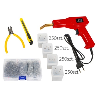 Изображение Plastmasas metinātājs 100 W ar 1000 skavām, nazi, knaiblēm un koferi