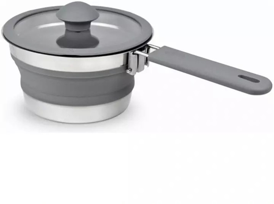 Picture of InnovaGoods PLATINET SILICONE FOLDABLE CAMPING COOCKING SAUCEPAN POT WITH LONG HANDLE RONDELEK SILIKONOWY SKADANY DUGI UCHWYT 1 L GREY
