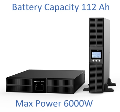 Attēls no Profesionāls Apkures sist. tīras sinusoīdas UPS Invertors ar akum. 16x12V/7Ah | 6000W | LCD displejs