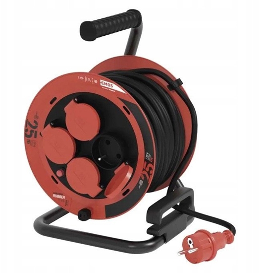 Изображение Przeduacz Emos P084253 zwijany gumowy - 4 gniazda 3x1 25m