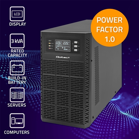 Picture of Qoltec 52282 Online UPS | 3kVA | 3000W | Power factor 1.0 | Battery 6x12V/7A
