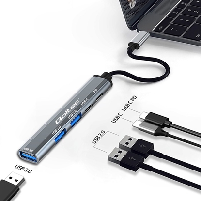 Picture of Qoltec Hub Adapter USB-C 3.1 5-in-1 | USB-C PD | USB-C | 2× USB 2.0 | USB 3.0