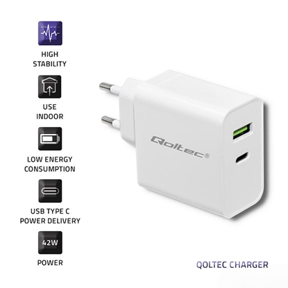 Picture of Qoltec lādētājs | 45W | 5-20V | 2.4-3A | USB tips C + USB tips A