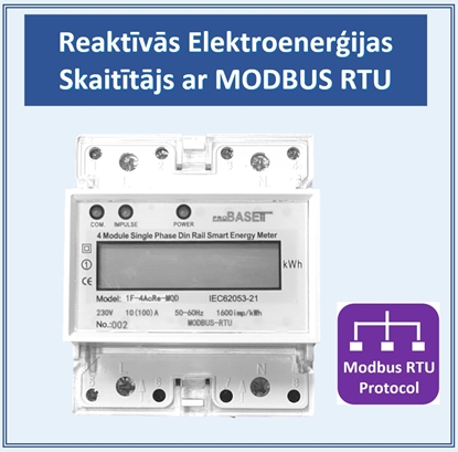 Attēls no Reaktīvās Enerģijas un Jaudas Vienfāzes Elektrības Skaitītājs, 100A, Modbus RTU RS485, 4DIN