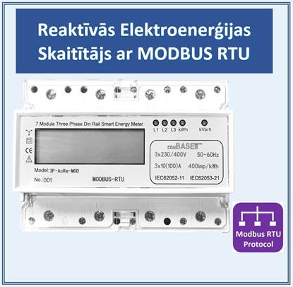 Attēls no Reaktīvās/Aktīvās Enerģijas un Jaudas Trīsfāžu Elektrības Skaitītājs, 100A, Modbus RTU RS485, 7DIN