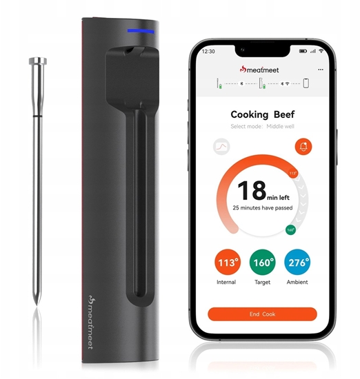 Picture of Retoo Termometr kuchenny Meatmeet S Pro z aplikacj Bluetooth do grilla piekarnika wdzarni - szary