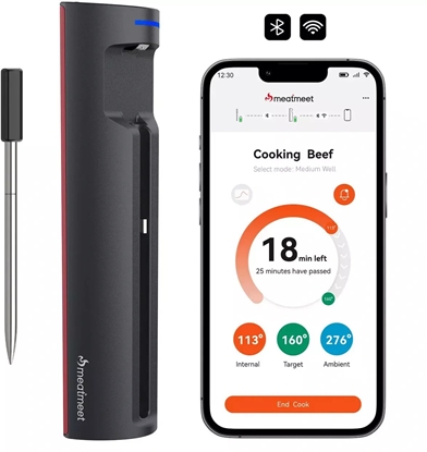 Изображение Retoo Termometr kuchenny Meatmeet X Pro z aplikacj Bluetooth/WiFi do grilla piekarnika wdzarni - czarny